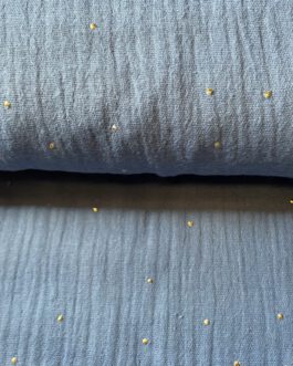 Musselin Jeansblau mit goldenen Punkten